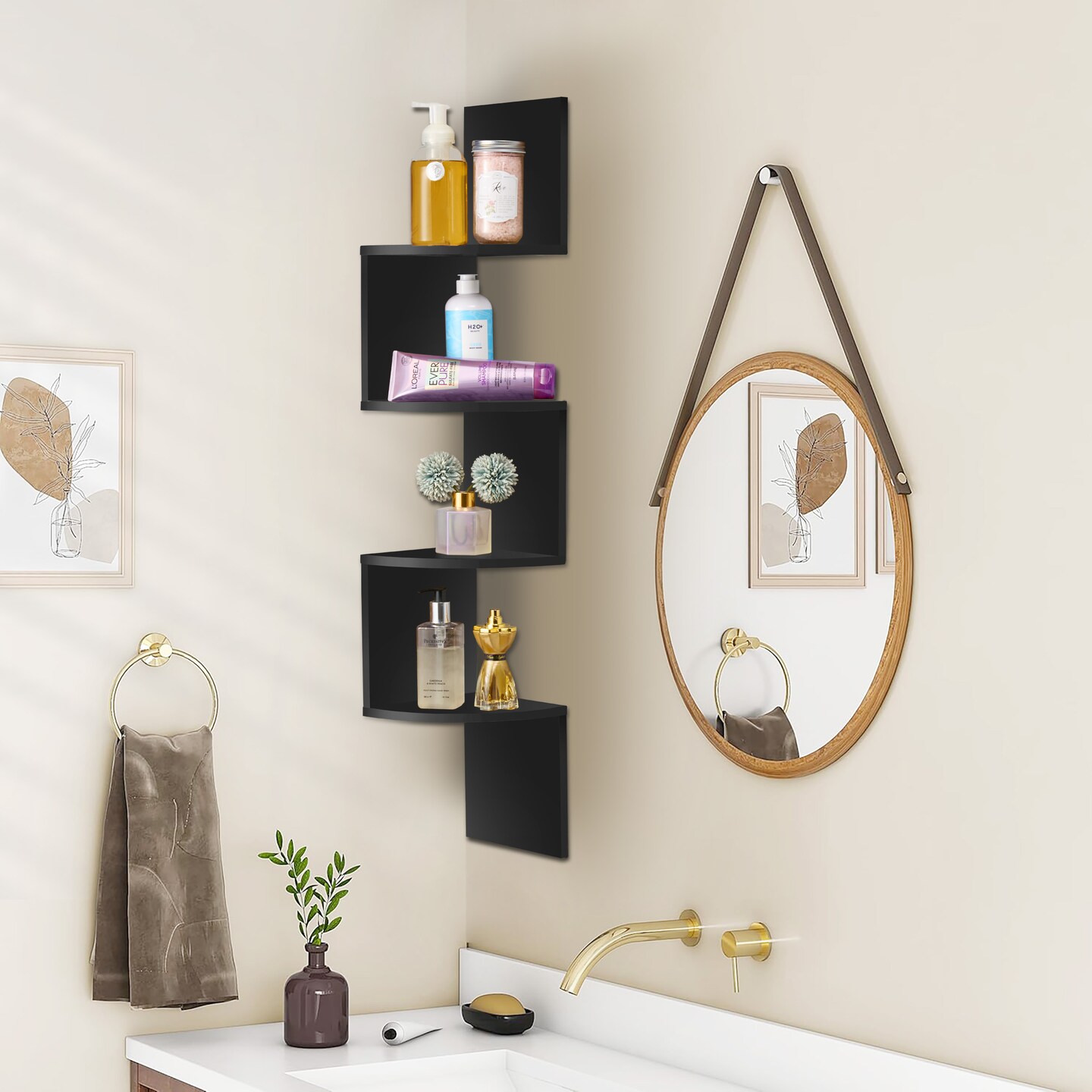 Sorbus 5-Tier Zig Zag Floating Corner Wall Bookshelf Unit - (40" Tall)