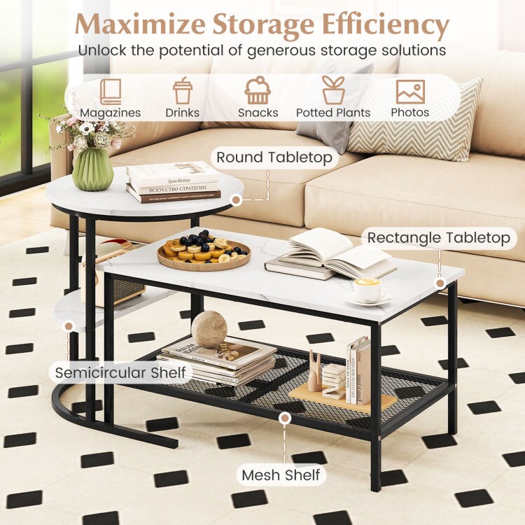 Brown 2-Tier Rectangle Coffee Table with Storage Shelves End Table