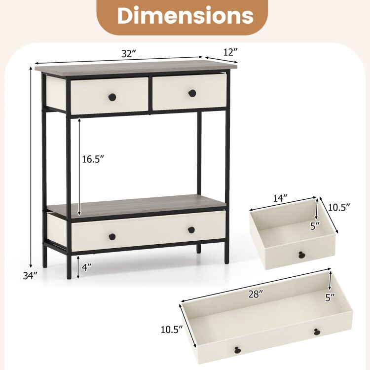 Grey - Beige Farmhouse Console Table with Open Storage Shelf for Hallway