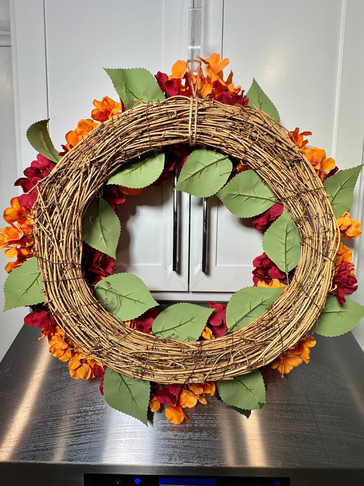 Capri Fall Autumn Hydrangea Wreath Orange Burgundy Red Artificial Flowers 23'' Halloween Seasonal Decor