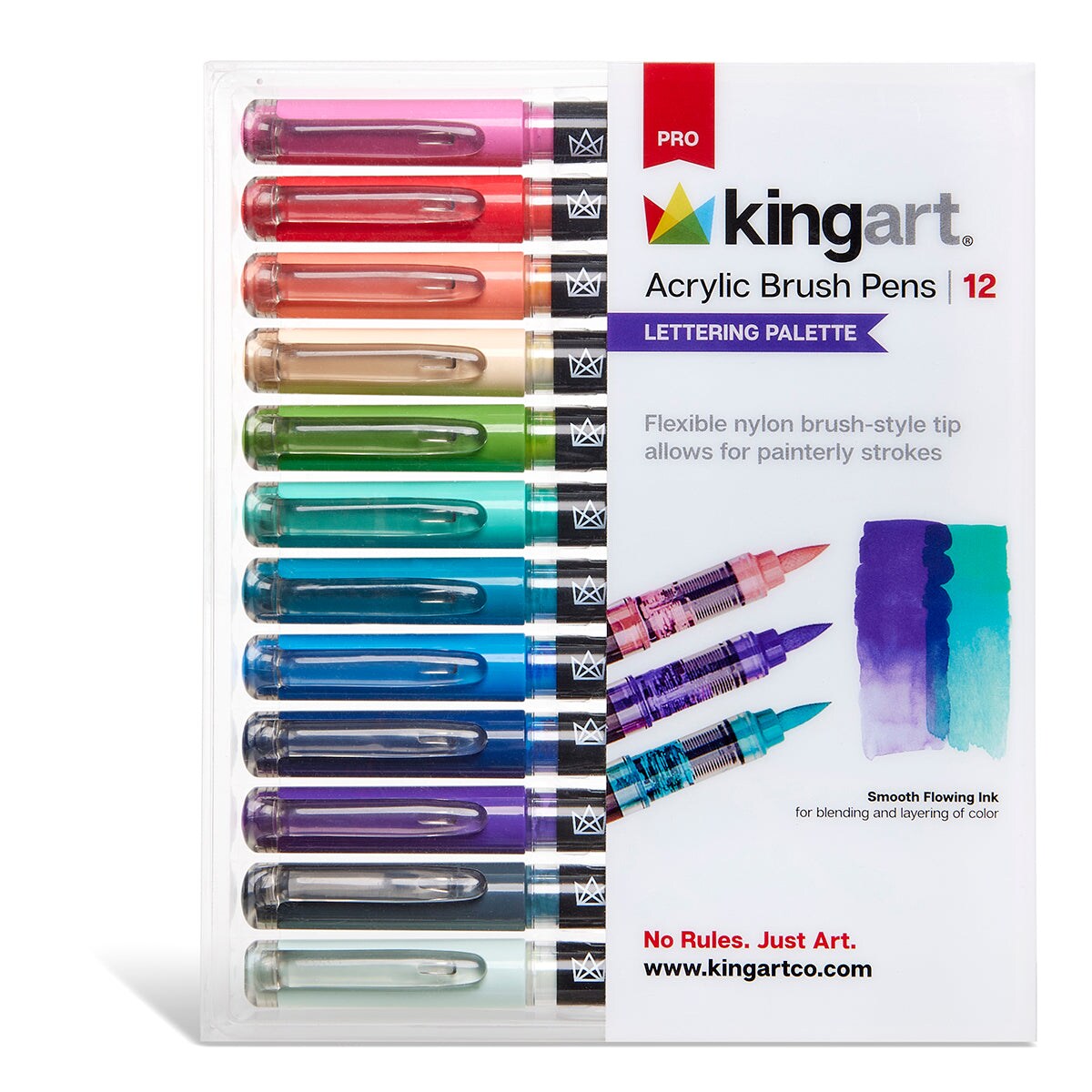KINGART&#xAE; Acrylic Brush Tip Pens 12 Lettering Colors