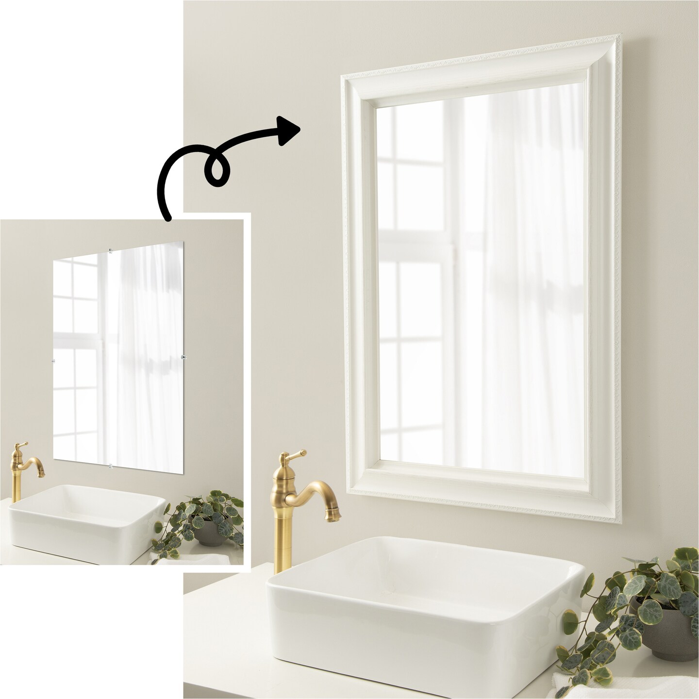 Amanti Art Mirror Makeover Bathroom Mirror Frame Border Kit - Fully Assembled Peel and Stick Frame - Mirror NOT Included - Parlor Trim