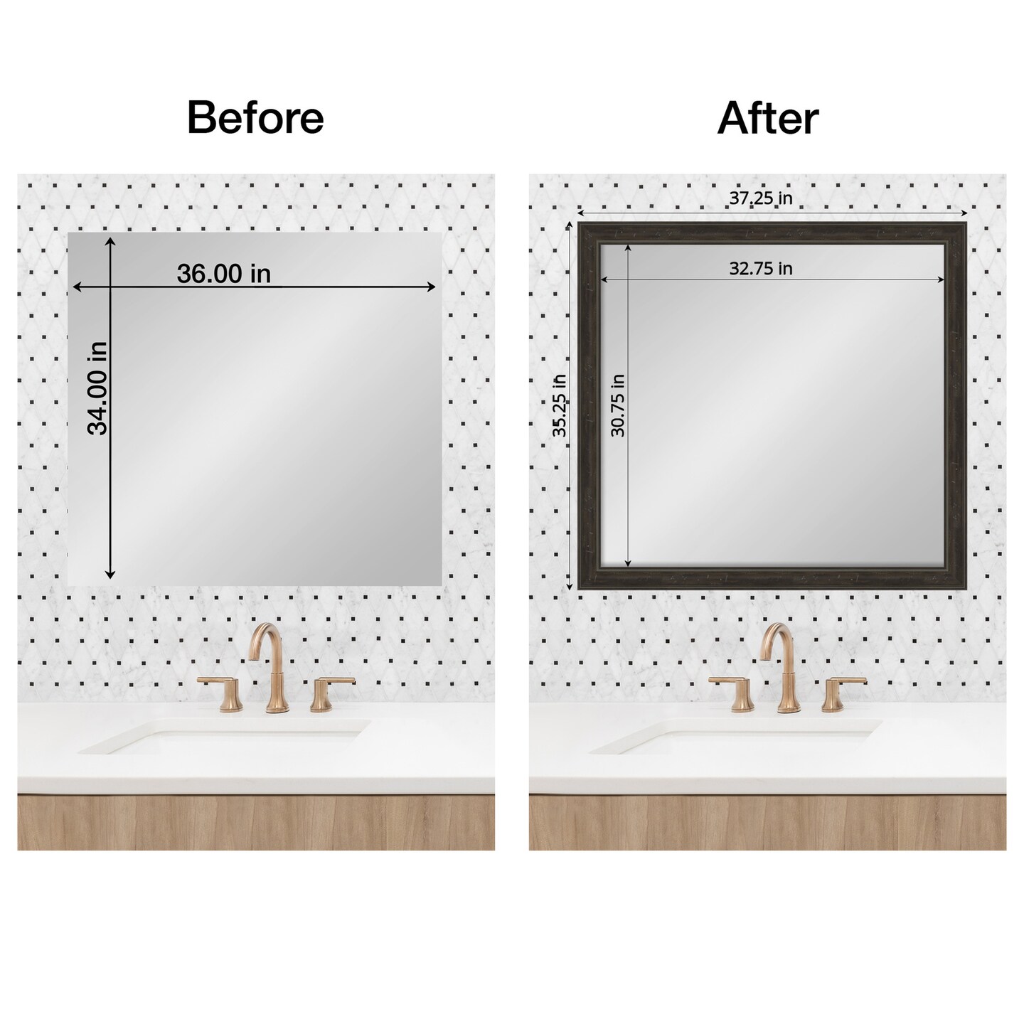 Amanti Art Mirror Makeover Bathroom Mirror Frame Border Kit - Fully Assembled Peel and Stick Frame - Mirror NOT Included - Shipwreck Narrow Trim