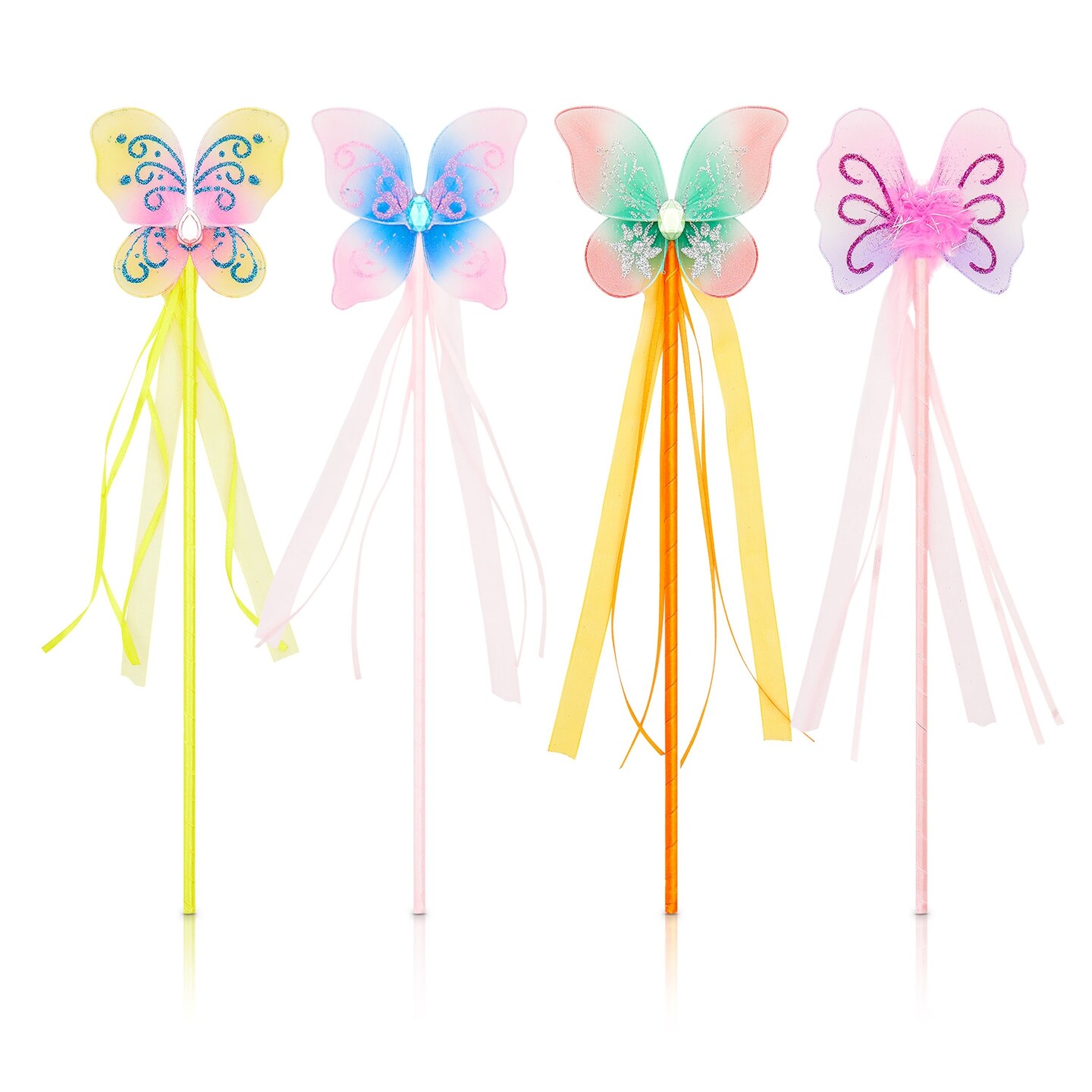 Blue Panda Princess Fairy Butterfly Wands, Ballerina Birthday Party Favors (12 Pack)