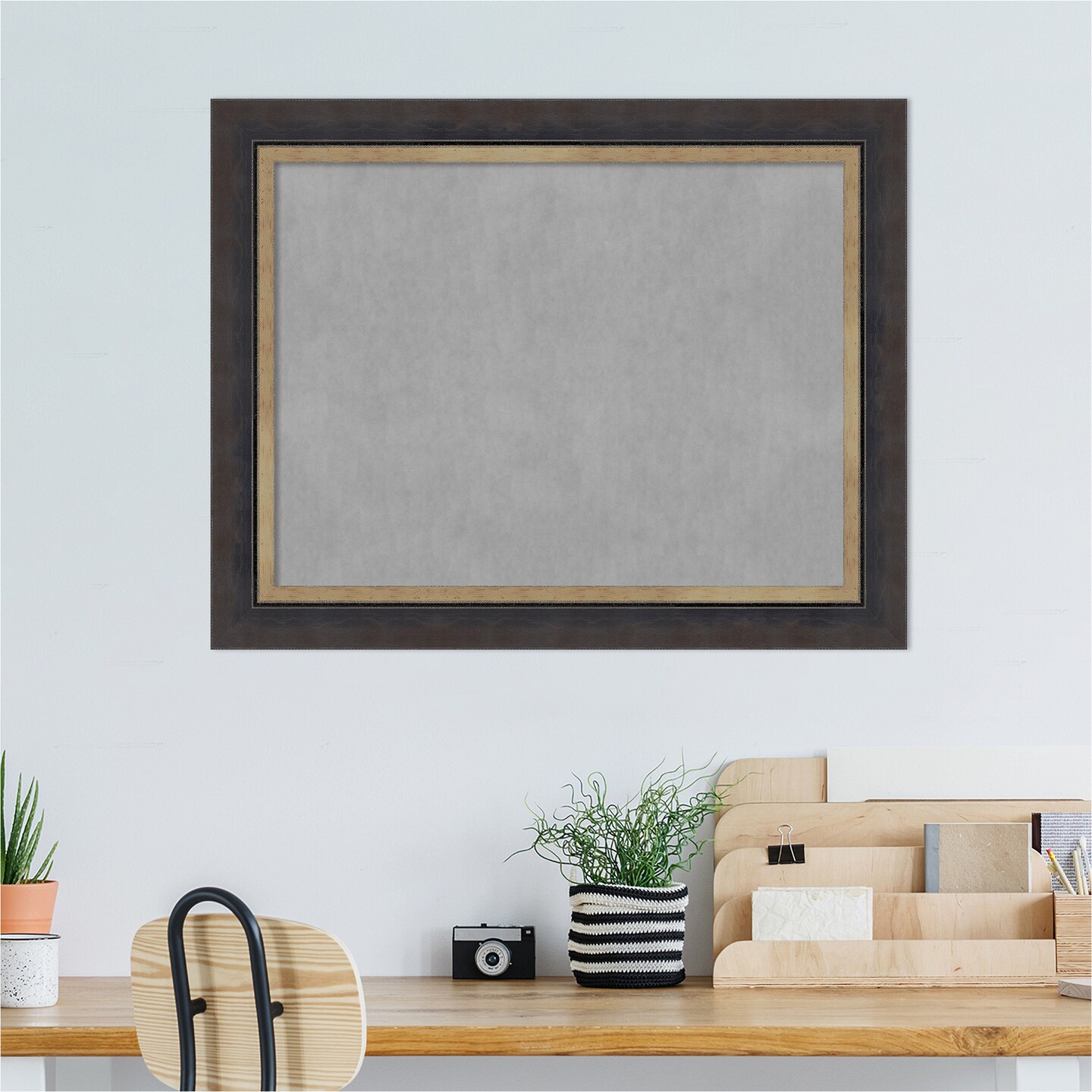 Hammered Charcoal Tan Wood Framed Magnetic Board