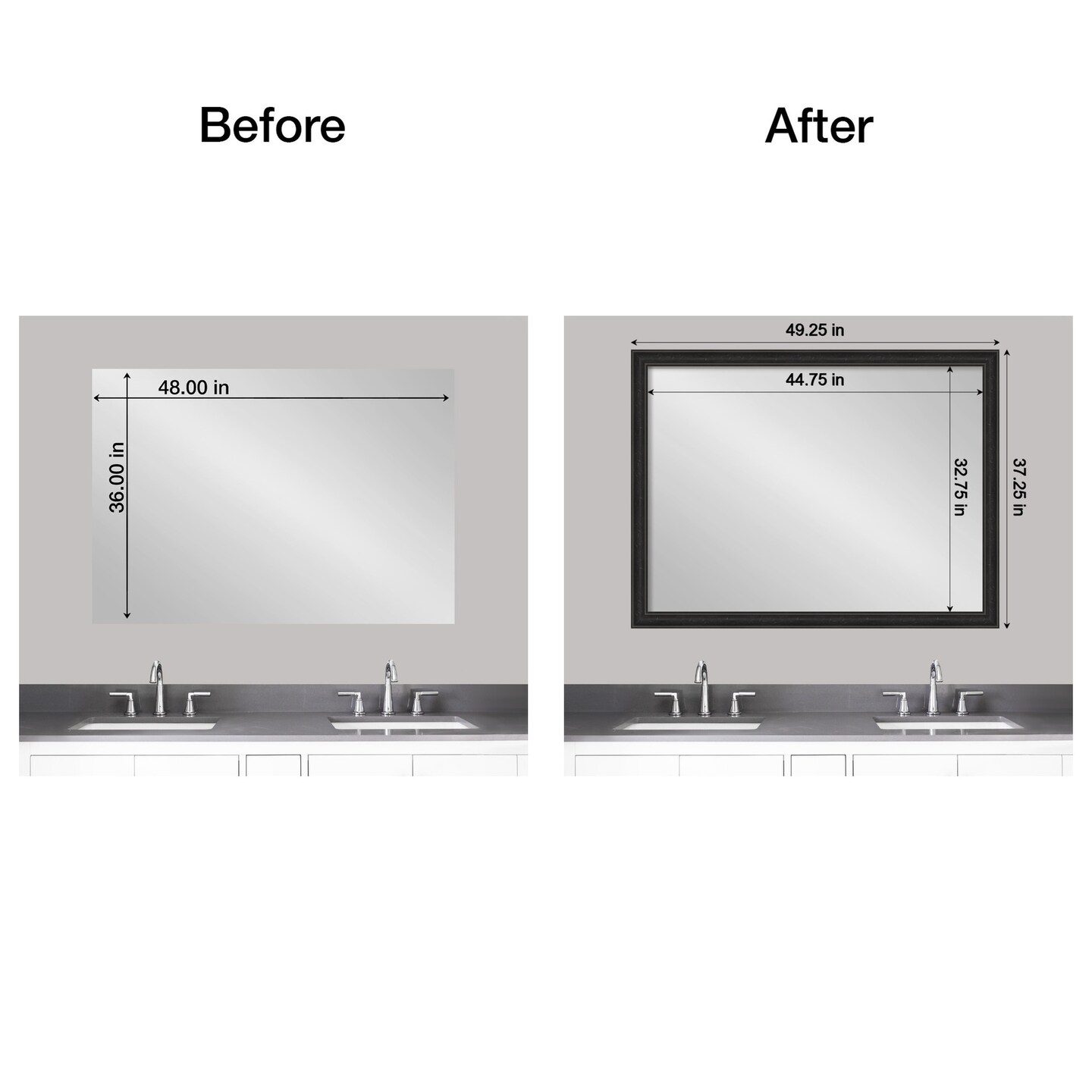 Amanti Art Mirror Makeover Bathroom Mirror Frame Border Kit - Fully Assembled Peel and Stick Frame - Mirror NOT Included - Shipwreck Narrow Trim