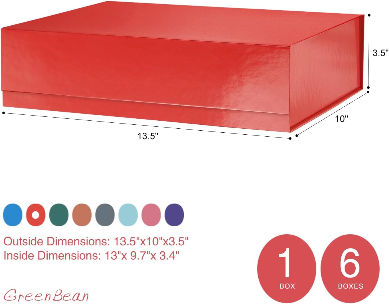 ift Box 13x9.7x3.4 Inches, Large Red Gift Box with Lid for Presents, Mom Day Magnetic Shirt Gift Boxes for Clothes (Glossy Metallic Red, Dot Design Inside)