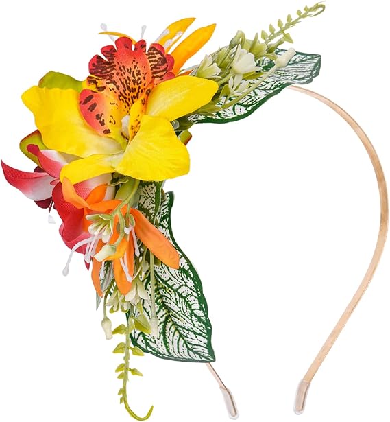 Hawaiian Orchid Flower Headband - Artificial Hawaii Leis Floral Headpiece