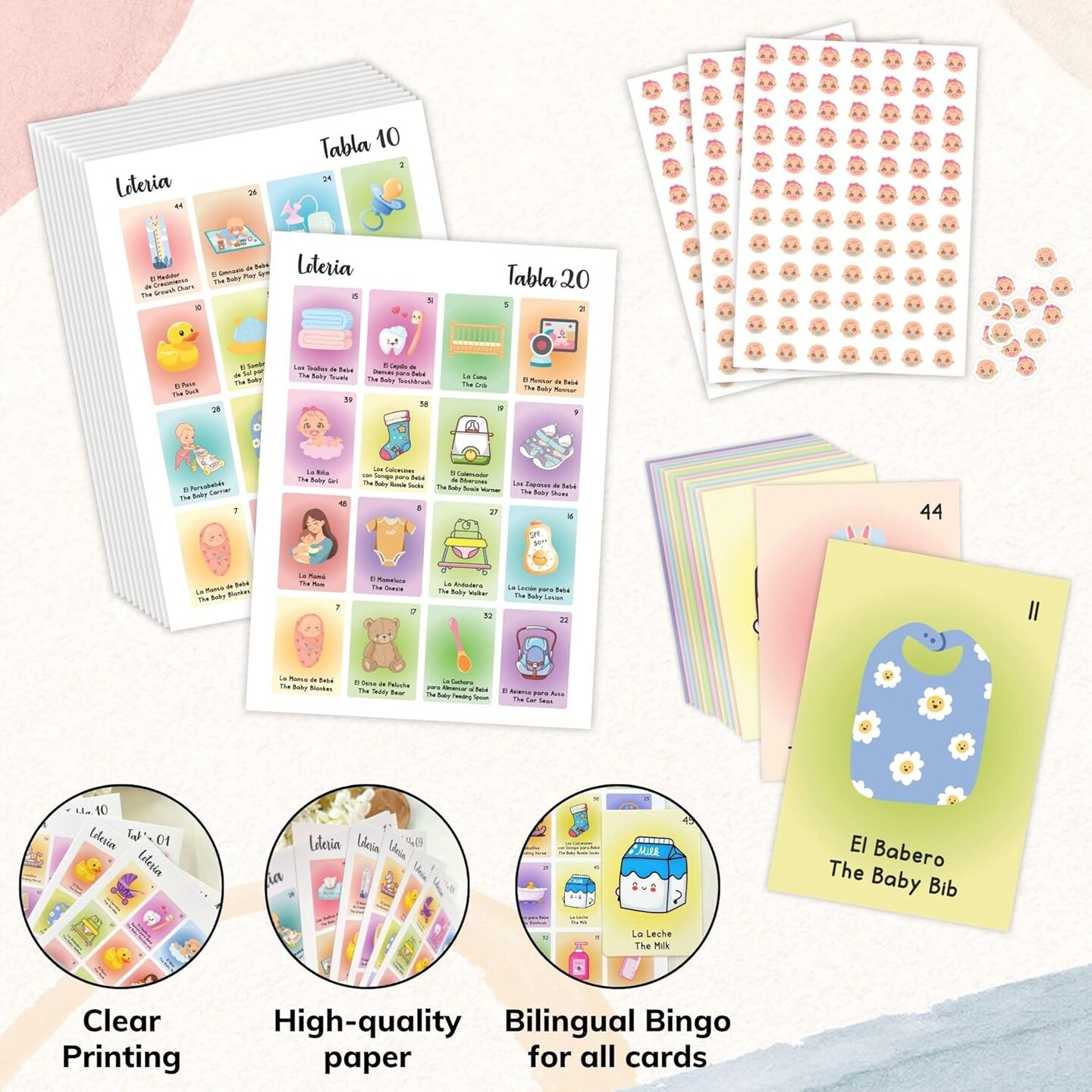 Baby Shower Loteria Bilingual - Baby Loteria for Shower Games