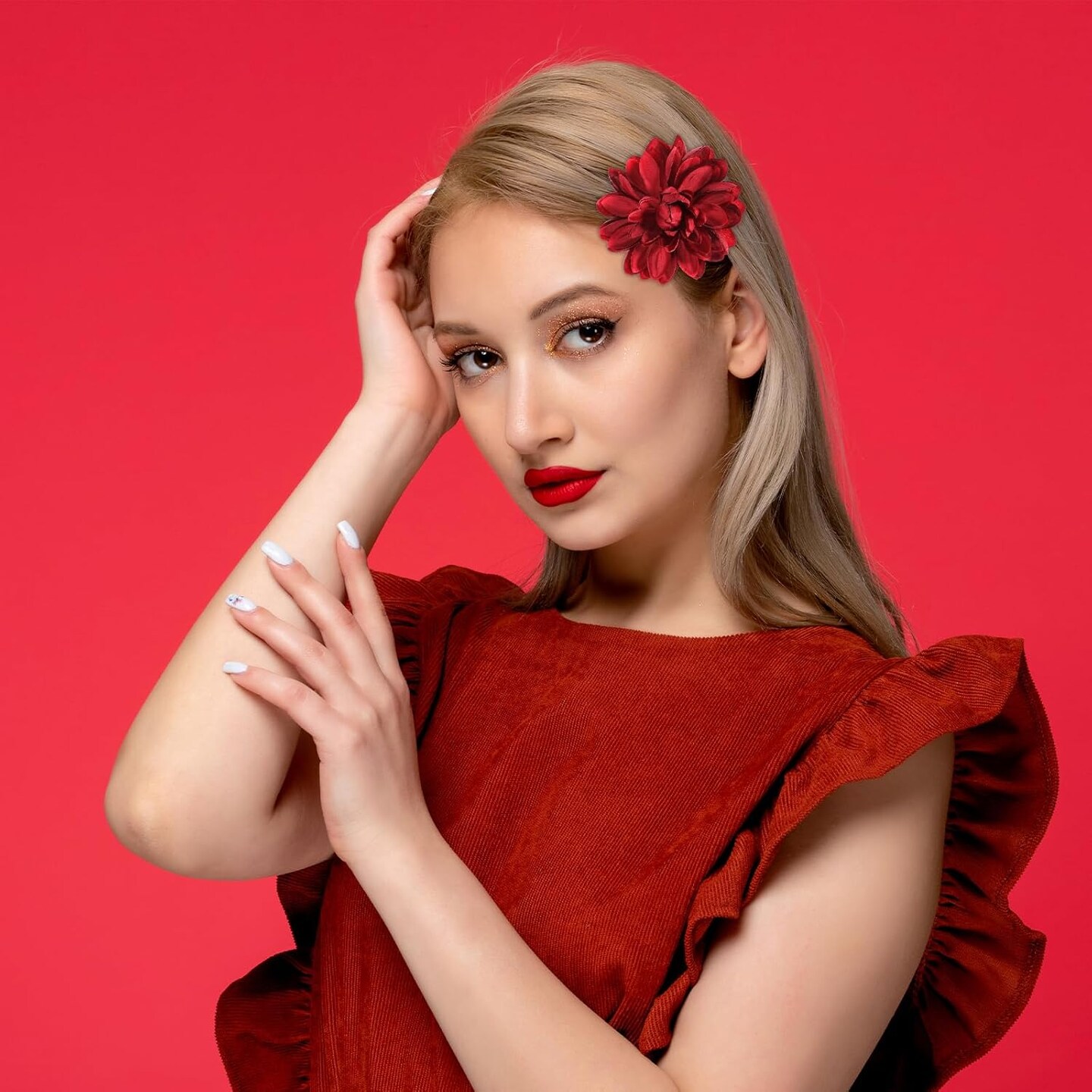 5 PCS Rose Hair Clip Red Flowers for Hair Rose Flower Brooch Clips Hawaiian Floral Mexican Decorative Hairstyle Accessories(Red)