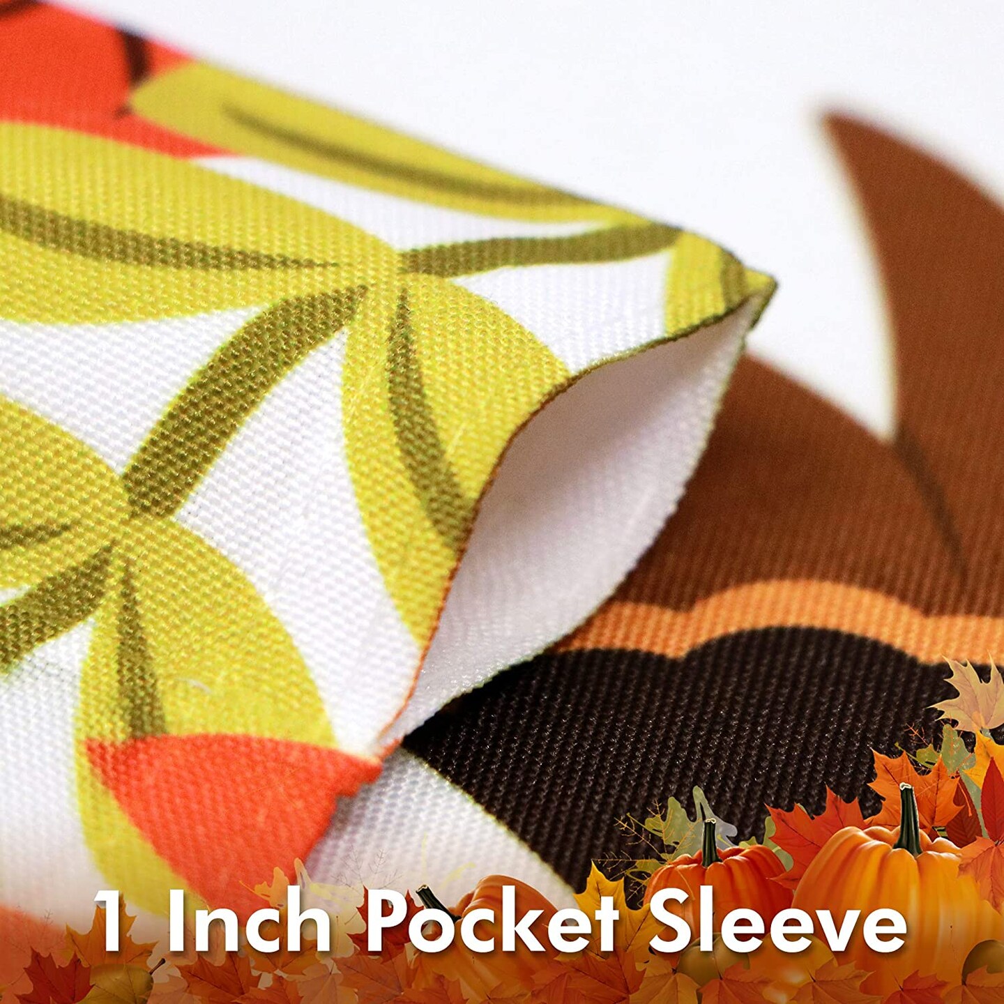 G128 - Home Decorative Thanksgiving Garden Flag, Joyful Pilgrim Turkey with Pumpkin and Maple Leaves Decorations,  | 12x18 Inch | Printed 150D Polyester - Rustic Holiday Seasonal Outdoor Flag