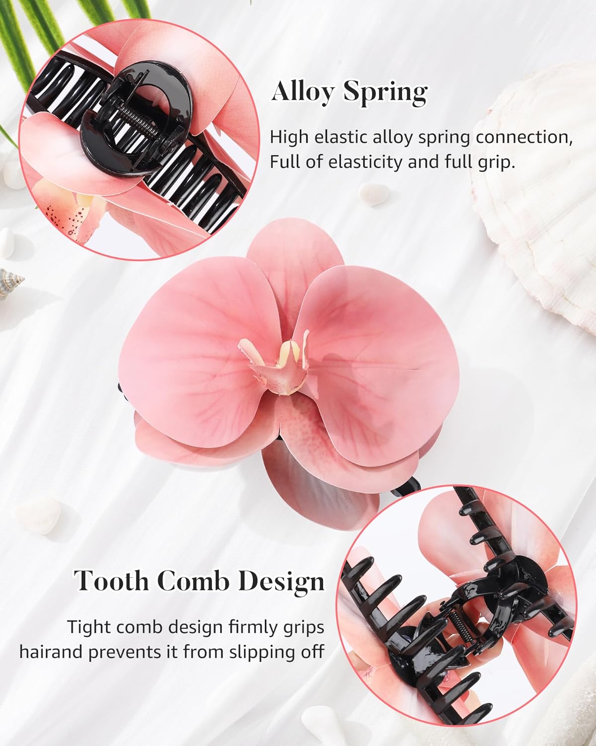 Orchid Flower Hair Claw Clips 3 Pack - Medium 11cm Spring Hair Claws