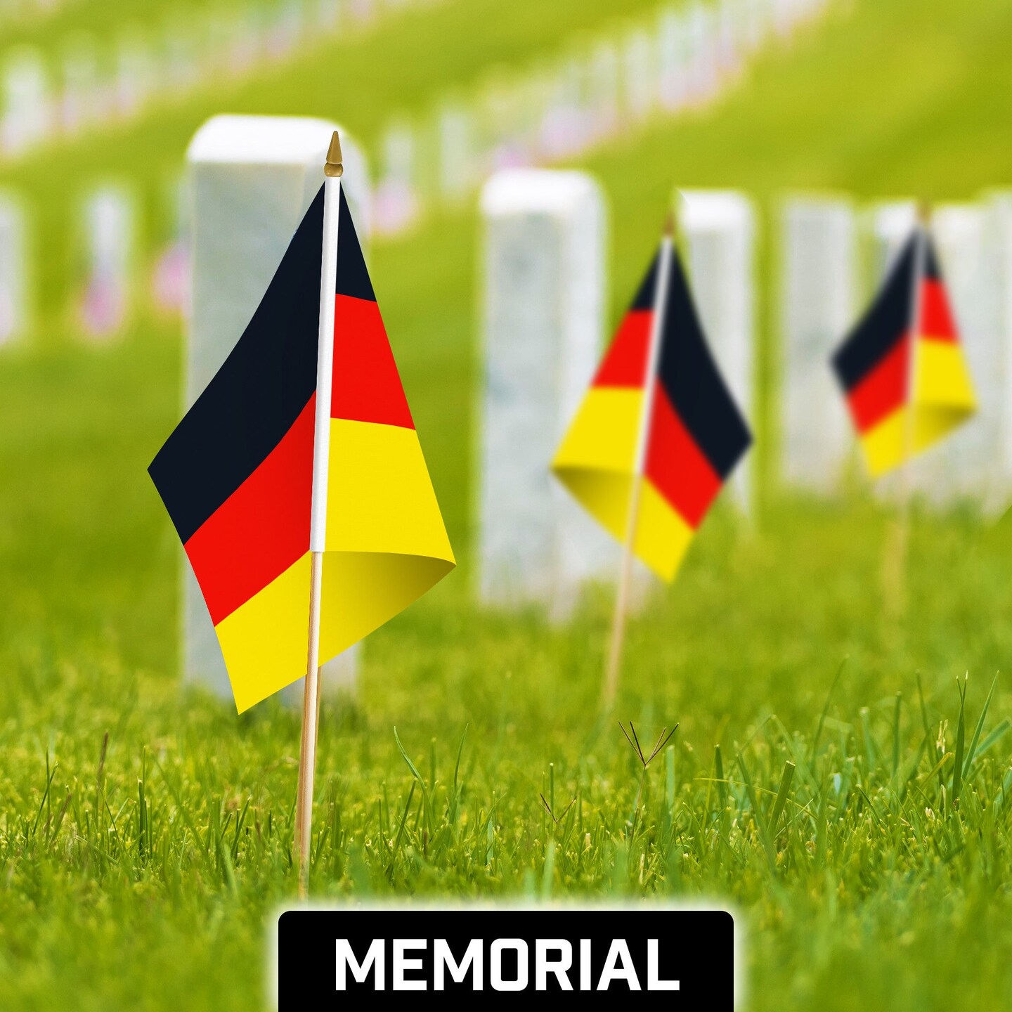 G128 12 Pack Handheld Germany German Stick Flags | 12x18 In | Printed 150D Polyester, Country Flag, Solid Wooden Stick, Spear Gold Tip