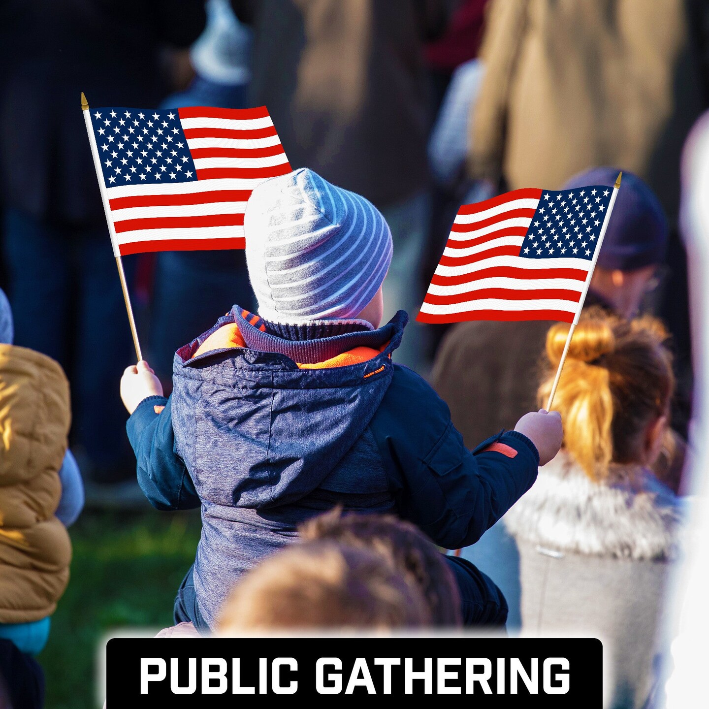 G128 12 Pack Handheld American USA Stick Flags | 12x18 In | Printed 150D Polyester, Country Flag, Solid Wooden Stick, Spear Gold Tip, Great for Patriotic Decorations