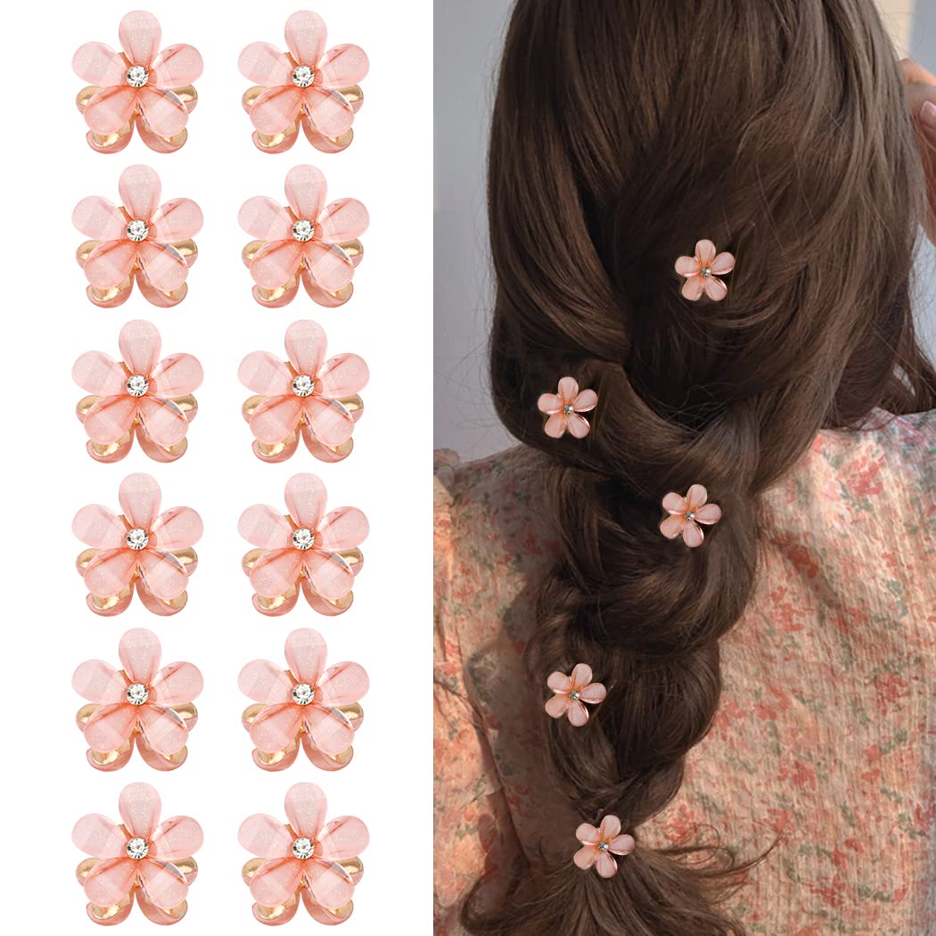 12Pcs Pink Hair Clip Small Claw Clips for Women Mini Flower Girl