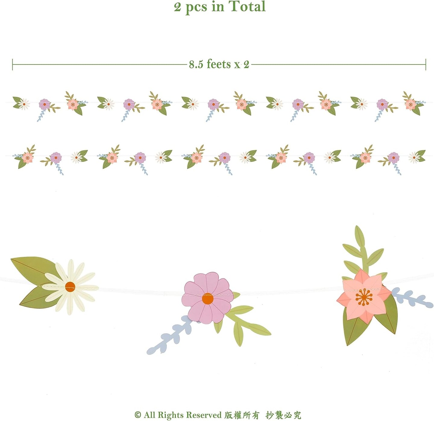 Flower Banner Wildflower Garland Fairy Birthday Decorations Paper Floral Garland forParty Spring Woodland Baby Shower Tea Party Banner for Enchanted Garden Wedding Nursery Decor Supplies