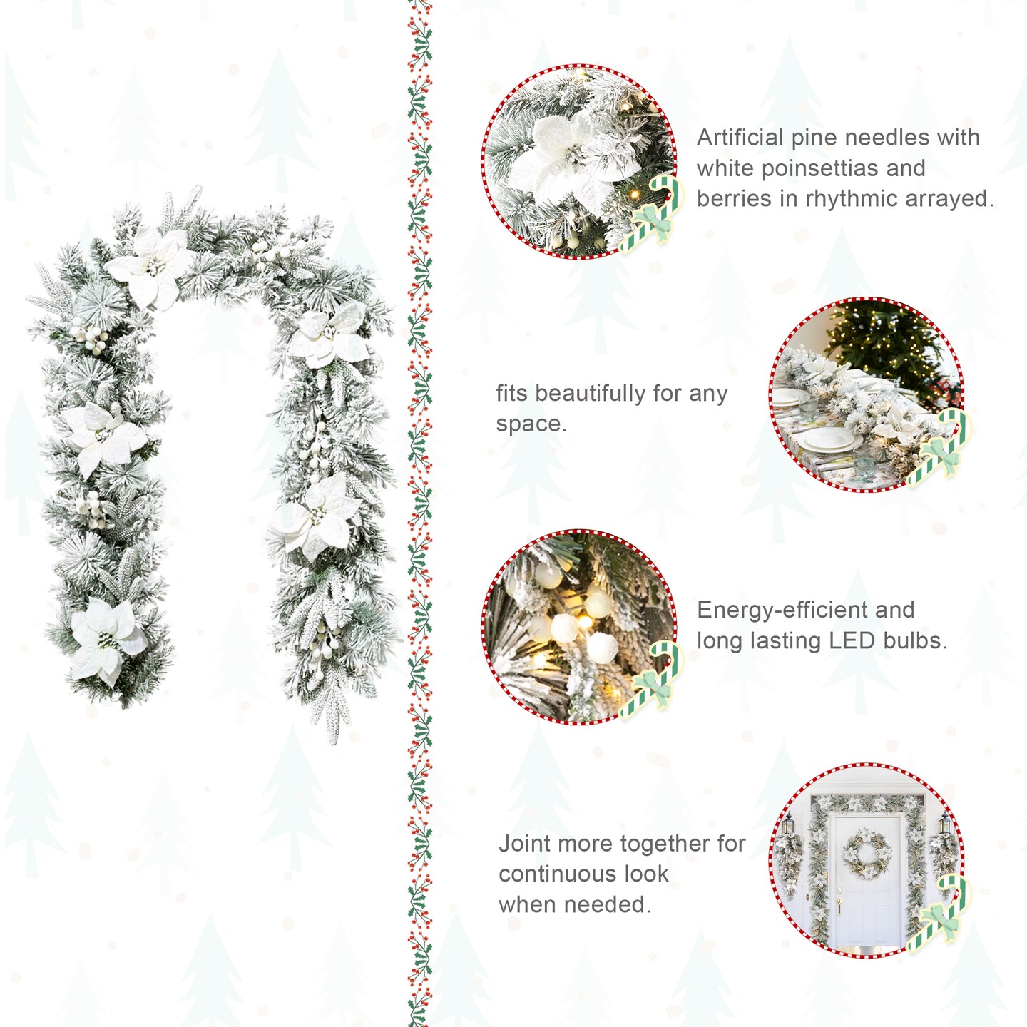 Set of 4 6ft Christmas Garland, with 50 Warm White Lights with Timer,Three Function