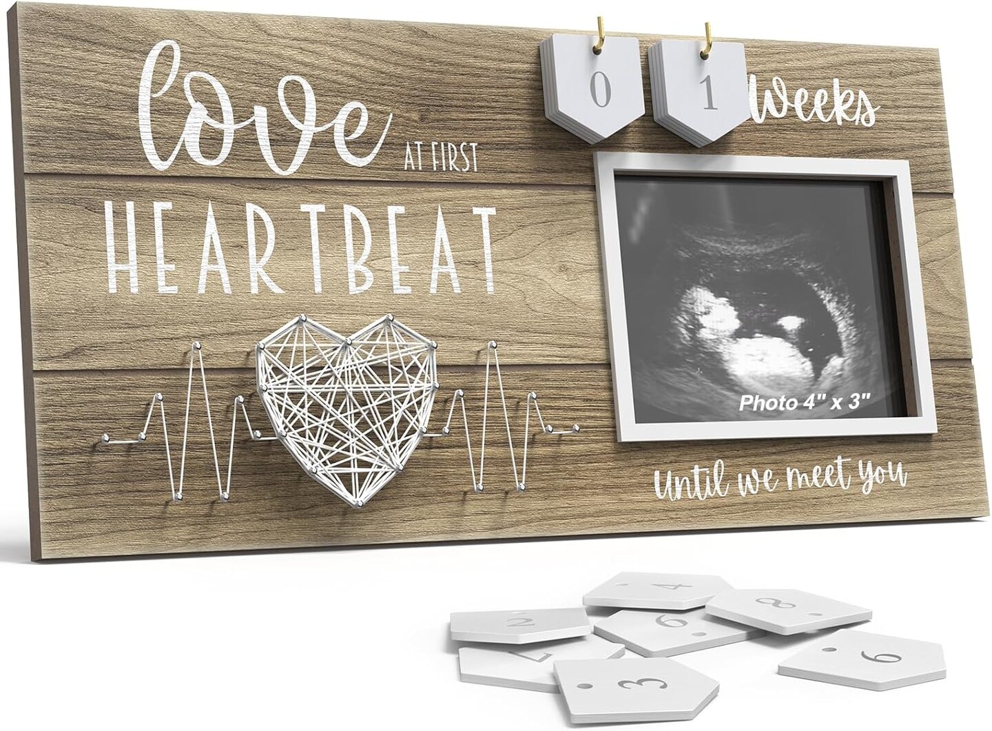 Baby Sonogram Picture Frame with Countdown Weeks - Standard 4&#x22;x3&#x22; Ultrasound Photo - Pregnancy Announcements Ideas - Gender Reveal Baby-Shower Gift - New Mom Expecting Parents to Be Keepsake Gifts