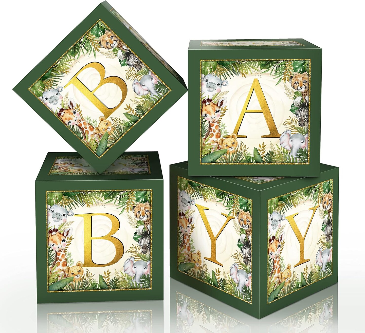 Jungle Safari Baby Boxes With Letters for Baby Shower Decorations - Animal Theme Decor Balloon Blocks for Safari Baby Shower, Gender Reveal Party Supplies (Boy/Girl)