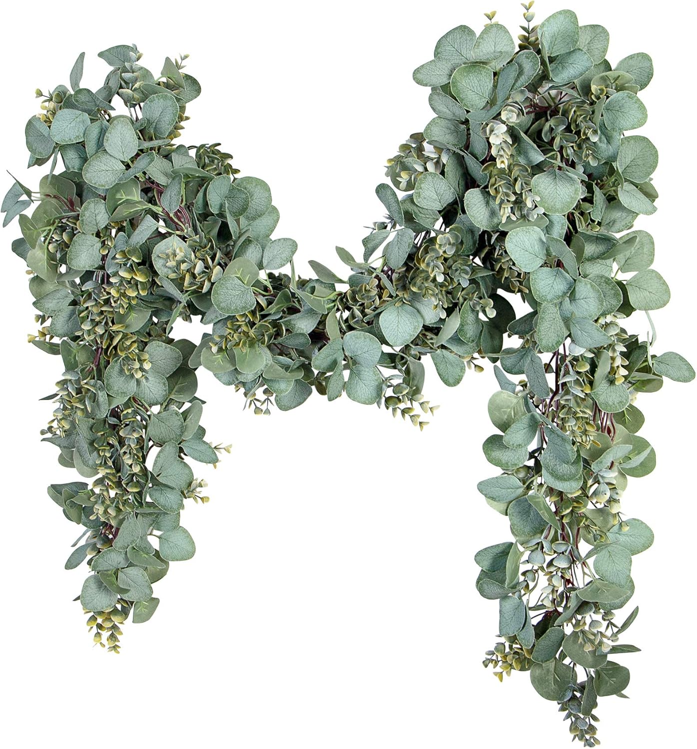 Eucalyptus Spring Garland 6.56 Ft Lush Silver Dollar Leaves Boxwood Artificial Faux Greenery Vines for Baby Shower Wedding Party Table Runner Room Home Mantle Decor