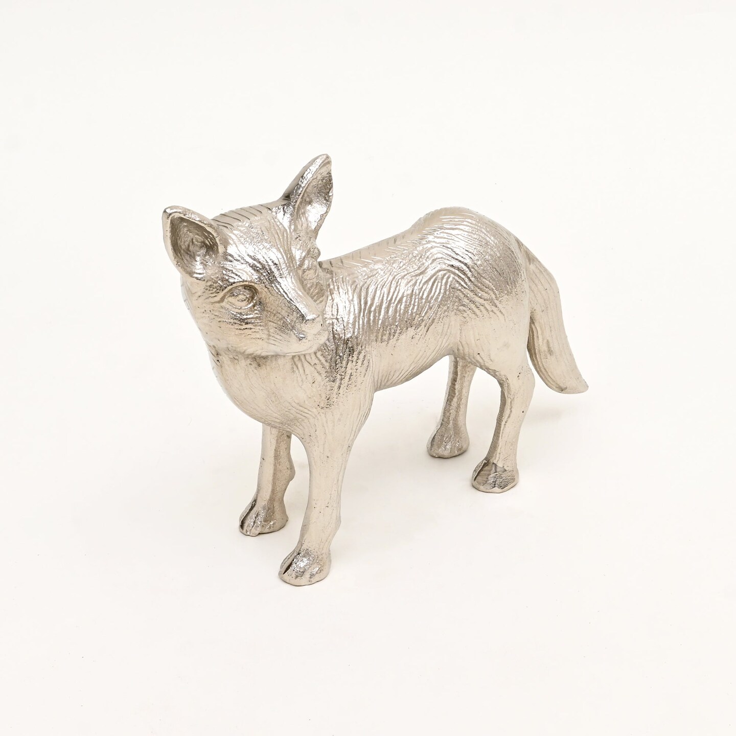 Wild Fox Aluminum Nickel Finished Animal Sculpture – 14x5.5x11.5" | Elegant Table Décor Accent Piece