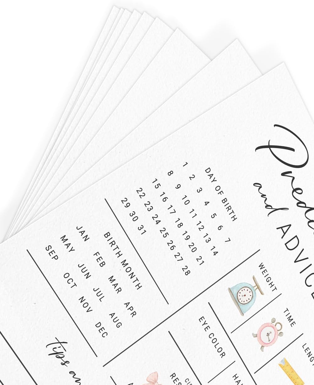 Party Baby Predictions & Advice Cards for New Parents – Baby Shower Game, Wishes for Mommy & Daddy, Gender Reveal Boy or Girl, Modern Minimal Design, 30 Cards