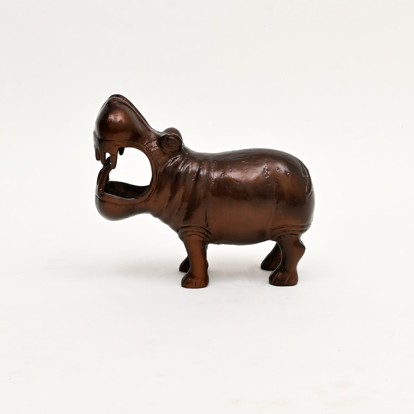 Decorative Happy Hippo Aluminum Figurine with Copper Antique Finish, 14x7x11.5" | Unique Animal Sculpture