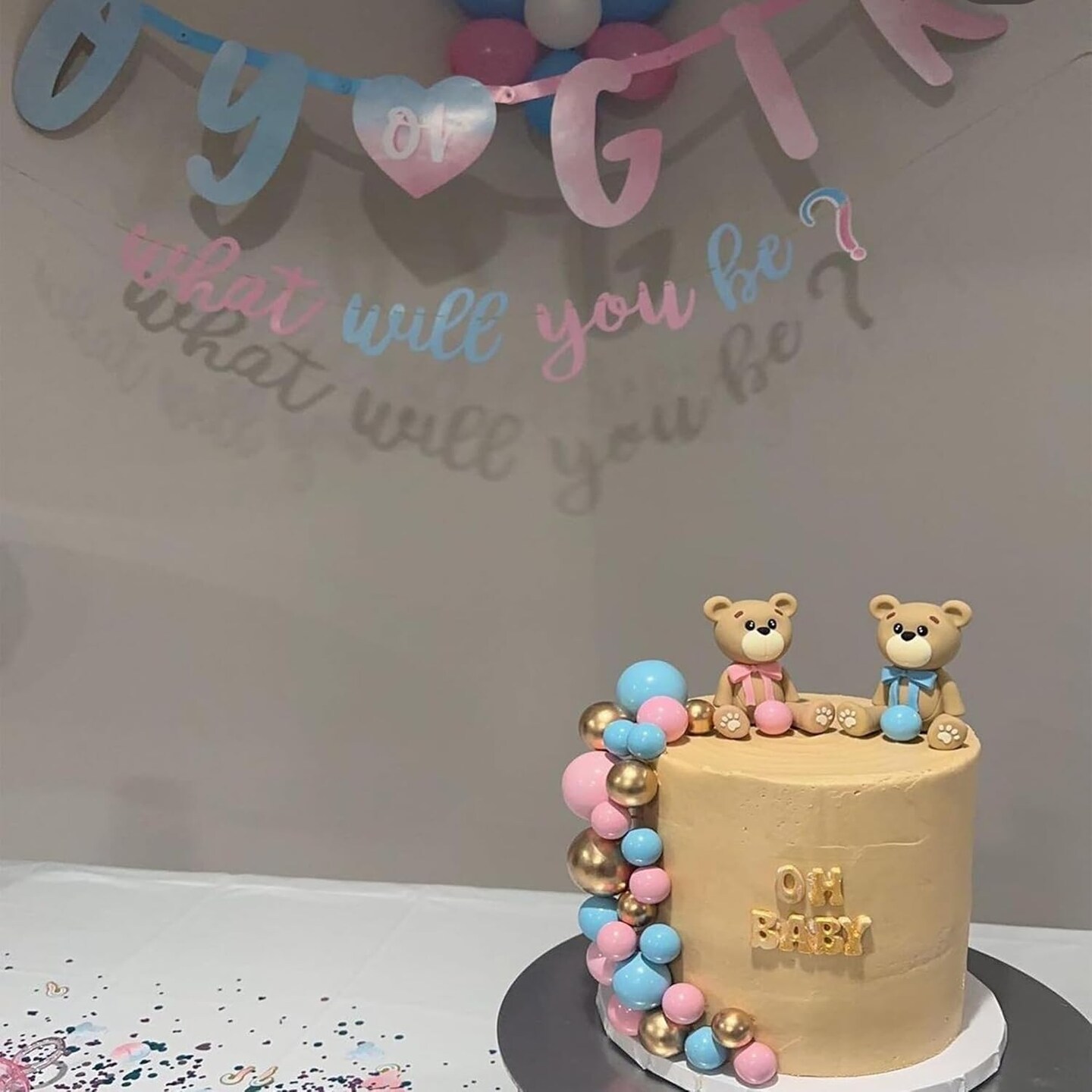 Gender Reveal Bear Cake Toppers Bear Balls Cake Decorations for Boy Girl Baby Shower Gender Reveal Birthday Party Decorations (Gender Reveal)
