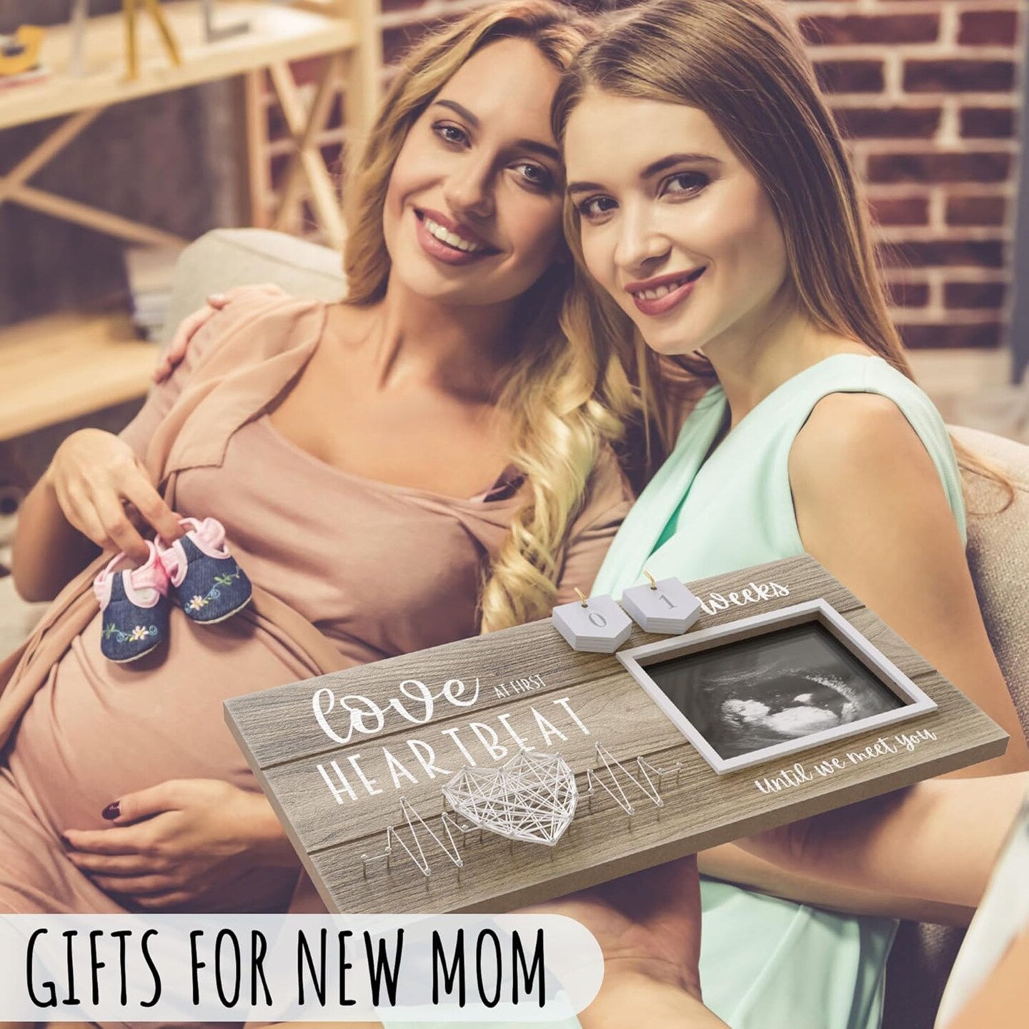 Baby Sonogram Picture Frame with Countdown Weeks - Standard 4&#x22;x3&#x22; Ultrasound Photo - Pregnancy Announcements Ideas - Gender Reveal Baby-Shower Gift - New Mom Expecting Parents to Be Keepsake Gifts