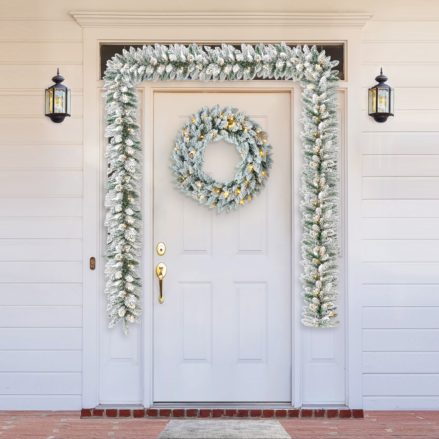 Set of 4 6ft Christmas Garlands, with Warm White LED Lights and Timer, Three Function