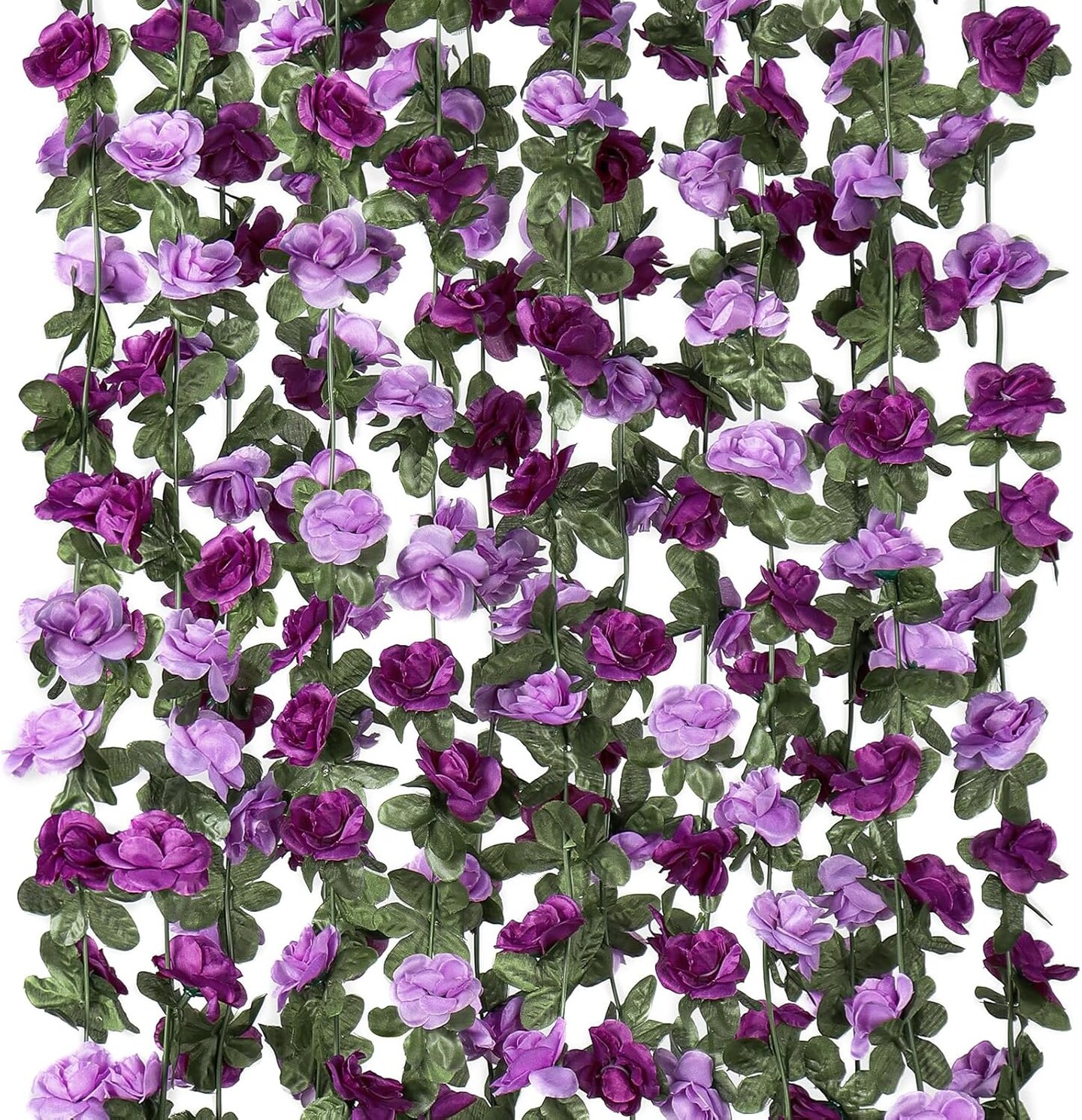 9 Pack 72 FT Artificial Spring Flower Garland, Fake Purple Roses Vines Silk Flowers Faux Plastic Outdoor Hanging Floral Ivy Garland Decoration