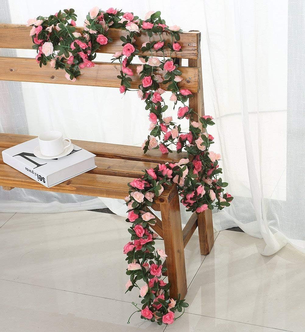 8Pcs 66FT Pink Spring Flower Garland, Artificial Rose Floral Vines Fake Hanging