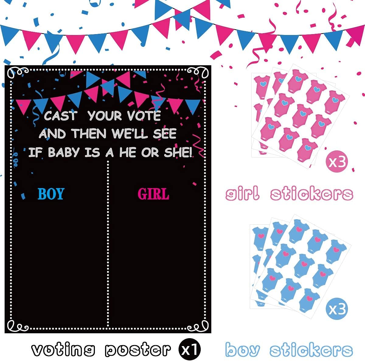 Gender Reveal Decorations - 54 Voting Gender Reveal Games Gender Reveal Ideas Boy or Girl Games Party Supplies for Gender Reveal Voting Use Gender Reveal Decor