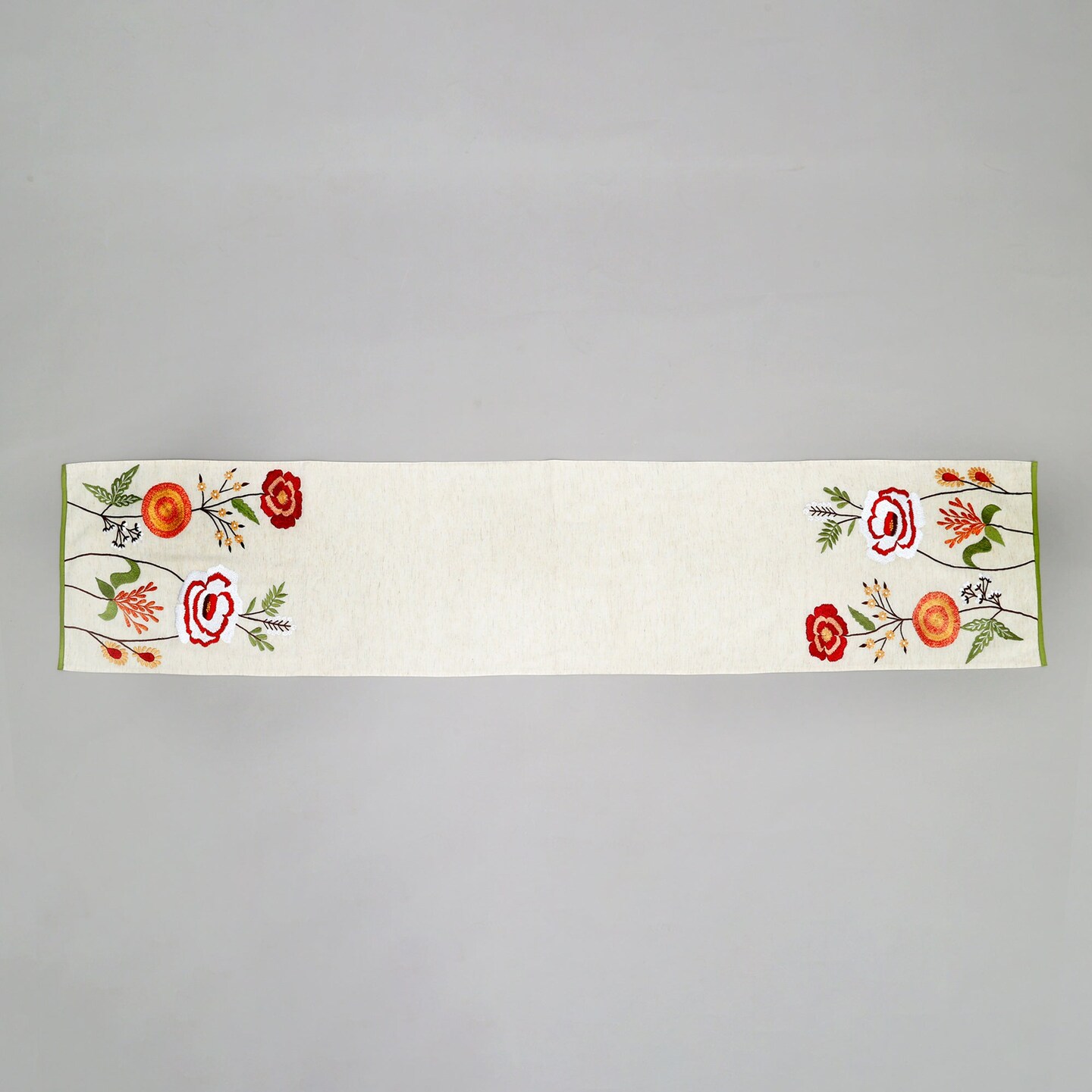 Handcrafted Slub Cotton Table Runner with Embroidery - 72”
