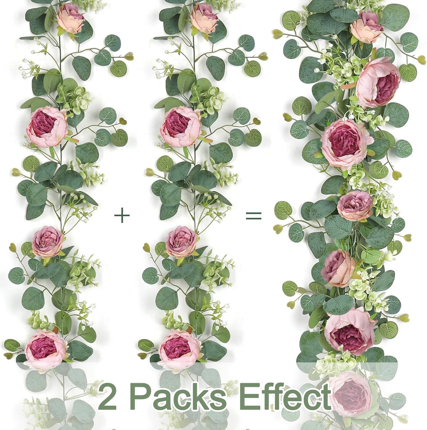 2 Pack 13FT Spring Flower Garland, Artificial Rose Vine Fake Flower Garland Silk Rose Peony Hanging Vine Faux Floral Garlands for Wedding Party Arch Table Wall Backdrop Decoration (Vintage Pink)