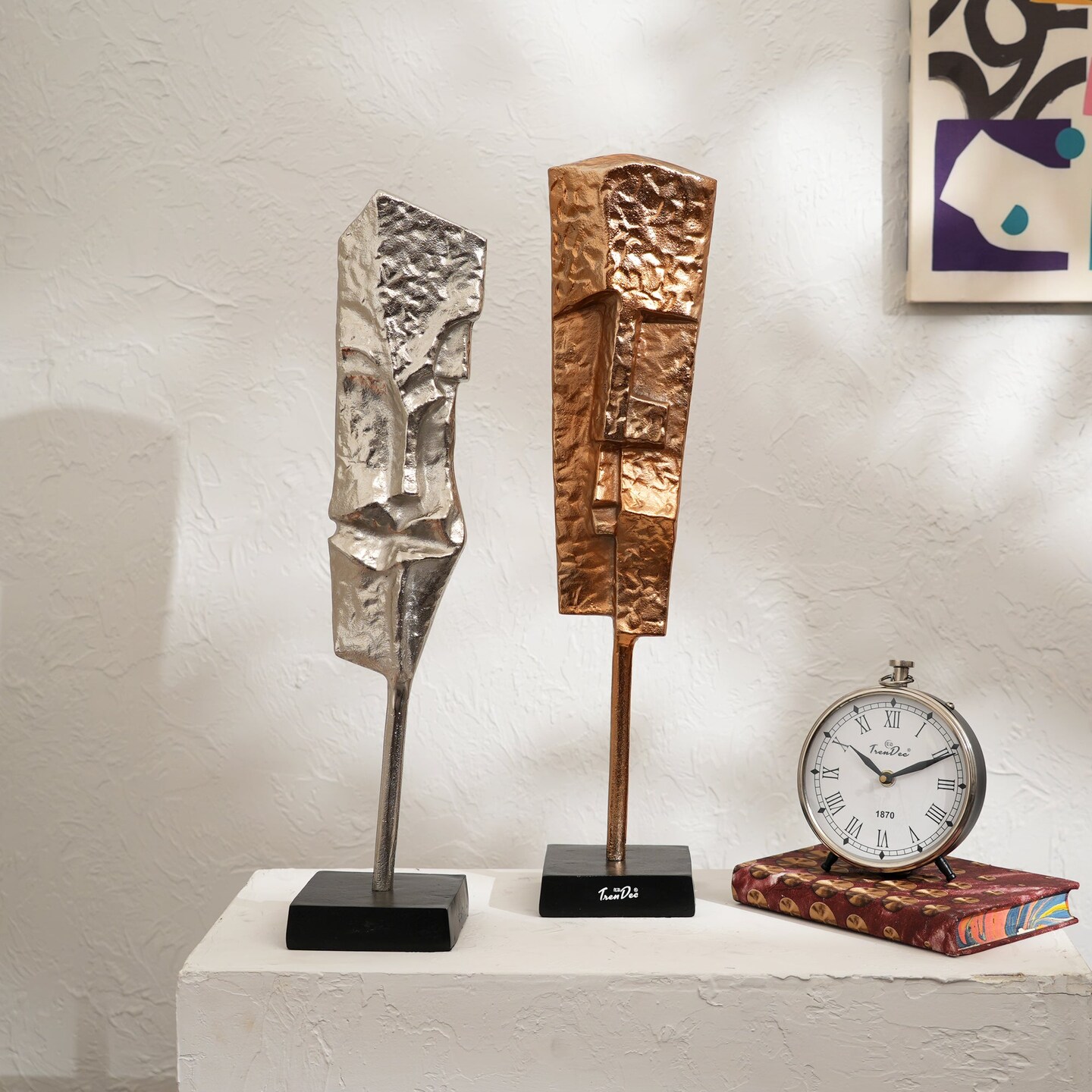 Set of 2 Modern Abstract Aluminum Sculptures with Black Base-22.5" & 21" H