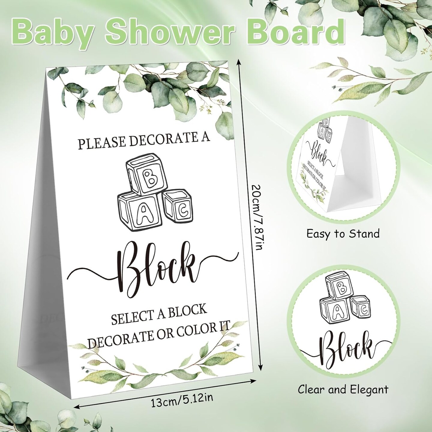136 Pcs Baby Shower Blocks to Decorate Game Kit Includes 98 Wooden Blocks, 36 Markers, 1 Game Sign, 1 Storage Box for Baby Shower Gender Reveal Activity Party Decorations(Leaf)
