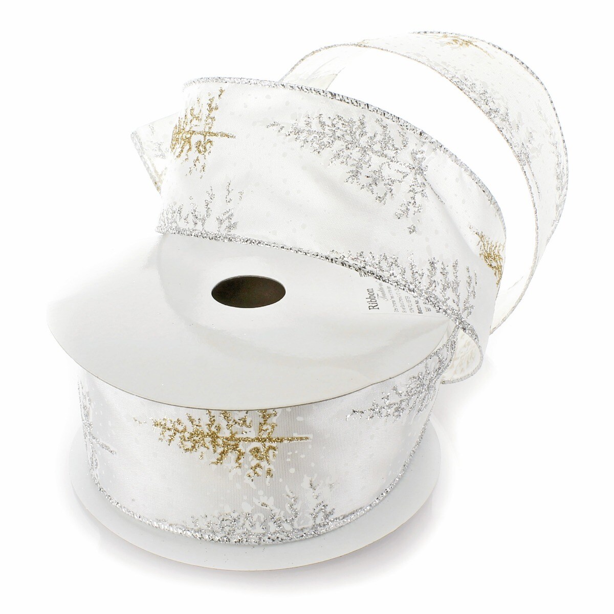 2 1/2" Wired Ribbon Glitter Christmas Trees Silver Gold - 10 Yards