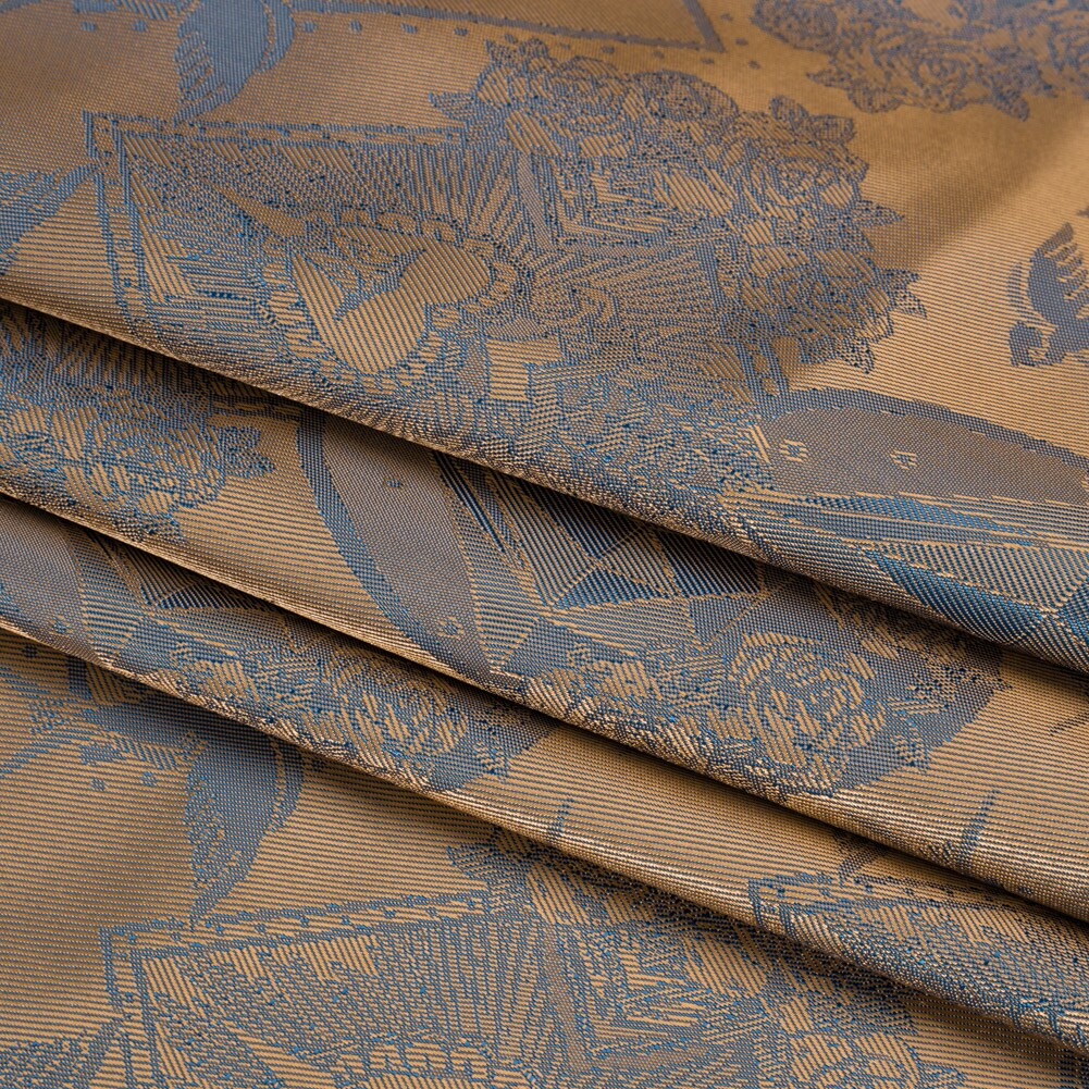 1 Yard Blue and Beige Gems and Doves Jacquard Lining Fabric 55 Inch Width