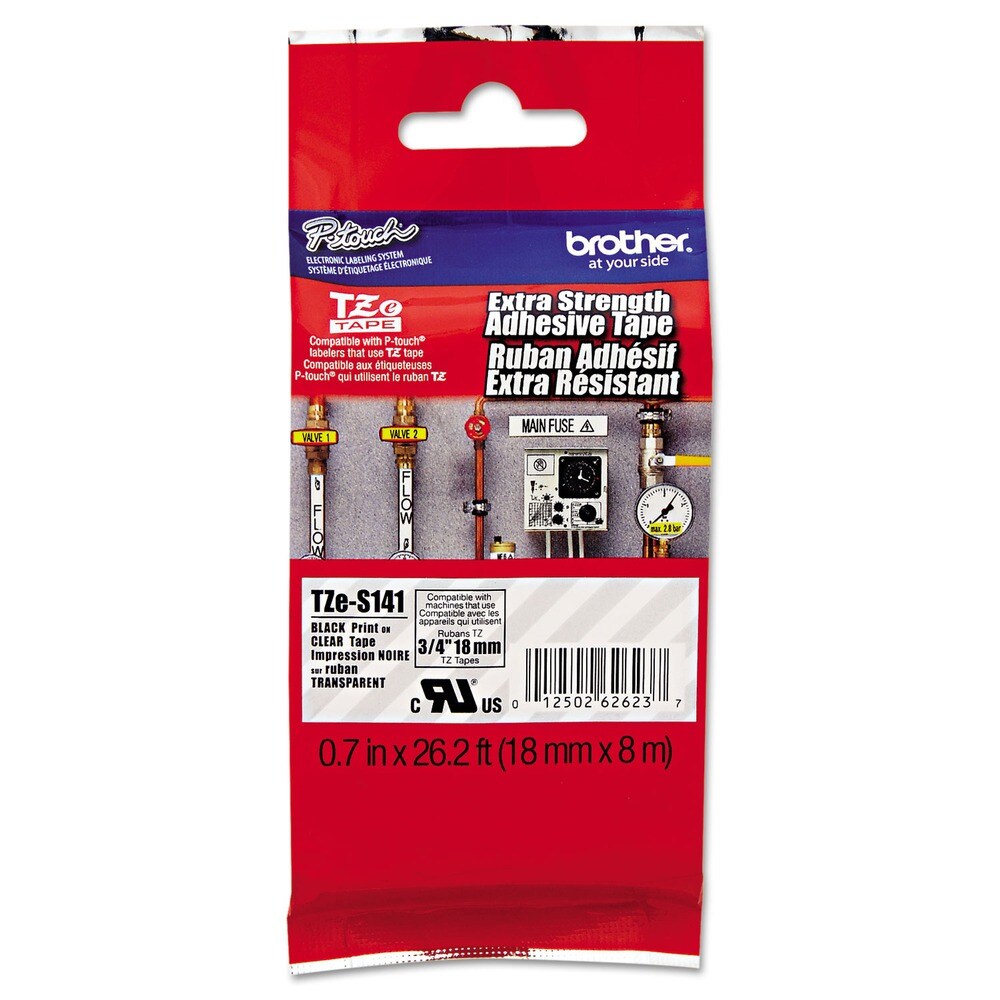 Brother P-Touch 0.7 in. x 26.2 ft. TZe Standard Adhesive Laminated Labeling Tape - Black on Clear