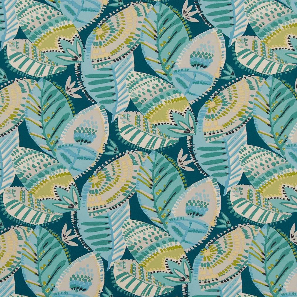 Cancun - Aqua & Teal Abstract & Geometric,Leaves,Tropical & Botanical Upholstery Fabric 54 Inches"
