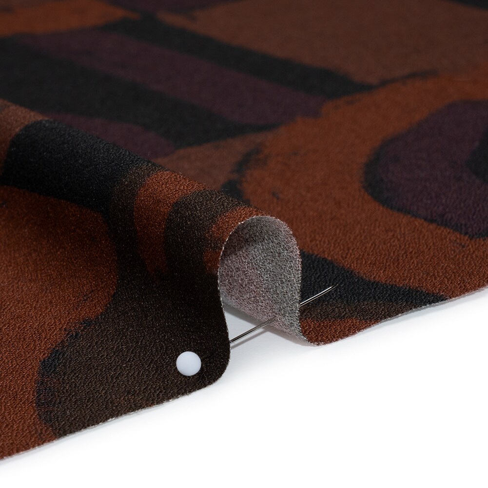 1 Yard Painted Play Viscose Crepe Fabric Burgundy Aubergine Black Painted Shapes Width 55 Inches