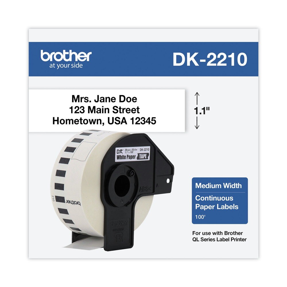Brother 1.1 in. x 100 ft. Continuous Paper Label Tape - White (1-Roll)