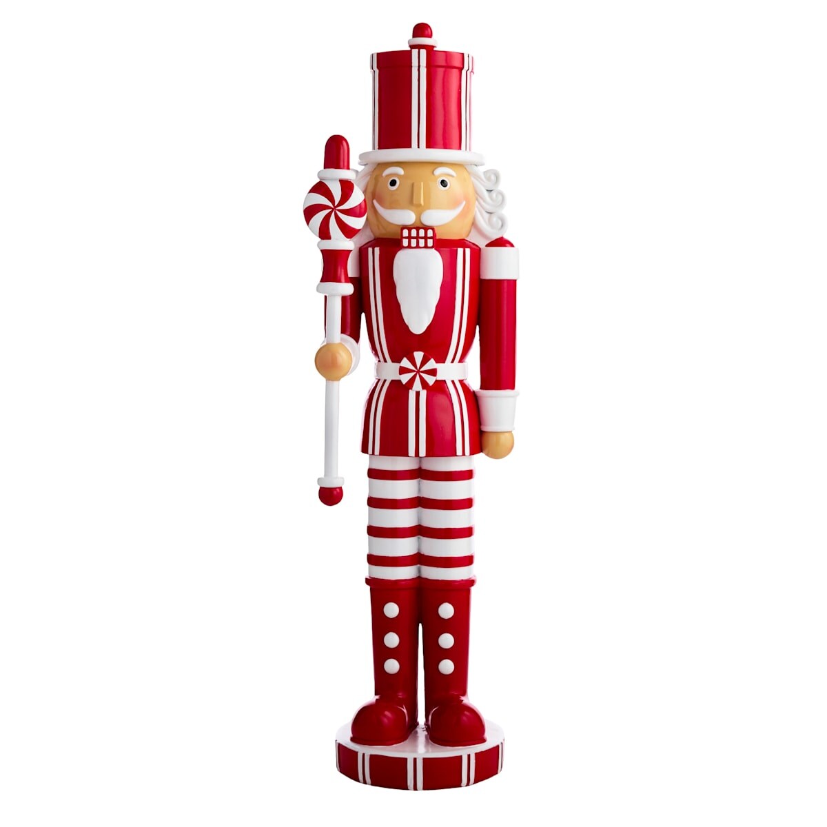 3&#x2032; Peppermint Swirl Candy Cane Nutcracker &#x2013; Festive Red &#x26; White Holiday Figurine