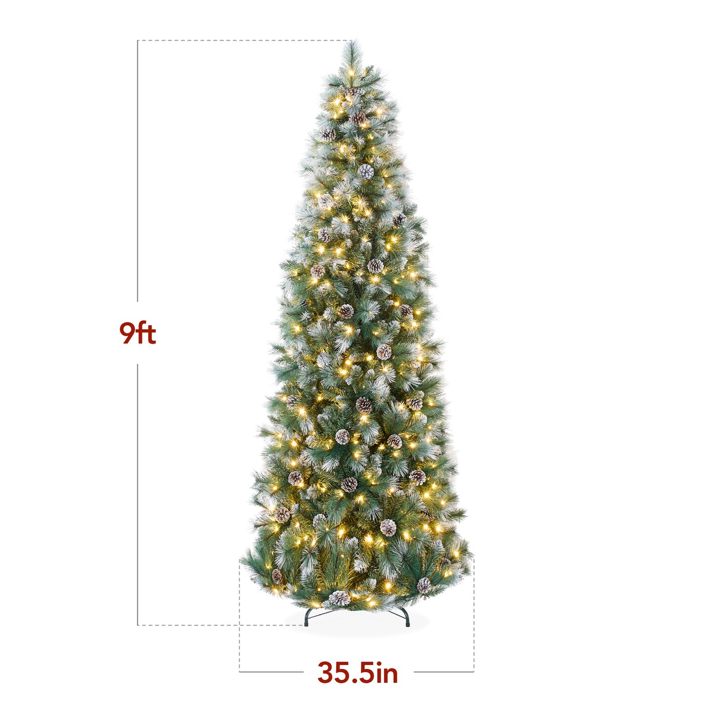 Best Choice Products Pre-Lit Artificial Scotch Pine Pencil Christmas Tree w/ LED Lights Metal Stand