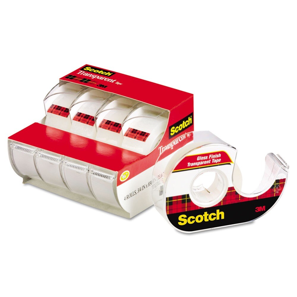 Scotch 3/4 in. x 850 in. 1 in. Core Transparent Tape and Handheld Dispenser - Clear (4/Pack)