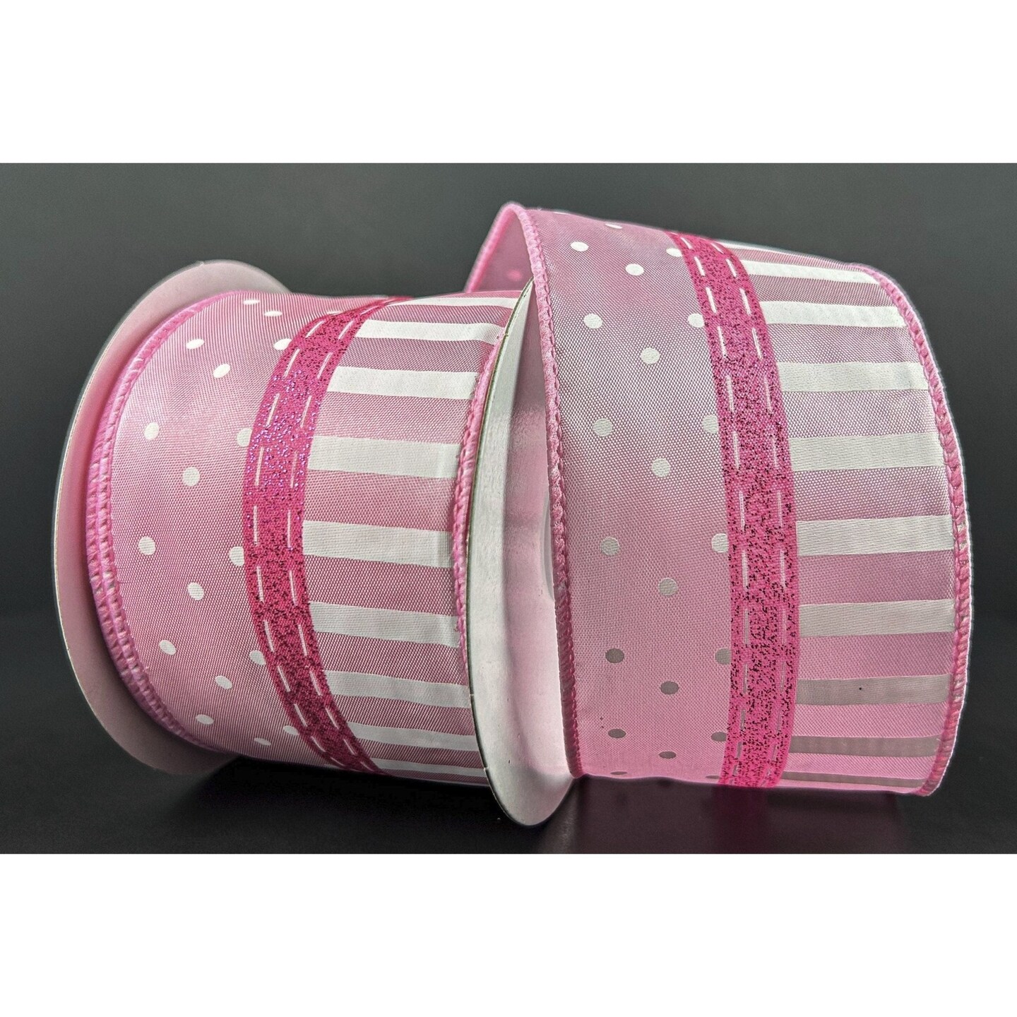 2.5&#x22; Dots and Stripes Whimsy Ribbon: Pink &#x26; White (10 Yards)