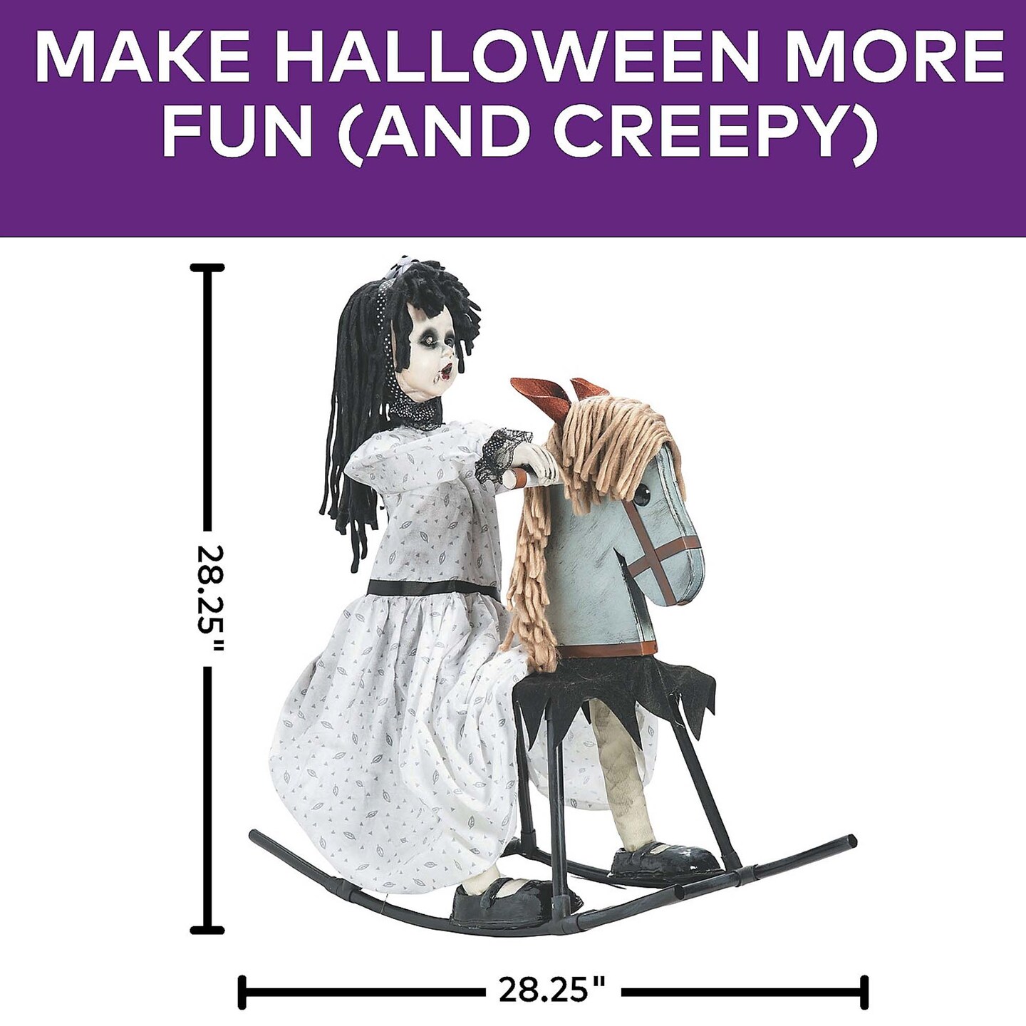 Life Size Girl on Wooden Rocking Horse Halloween Decoration