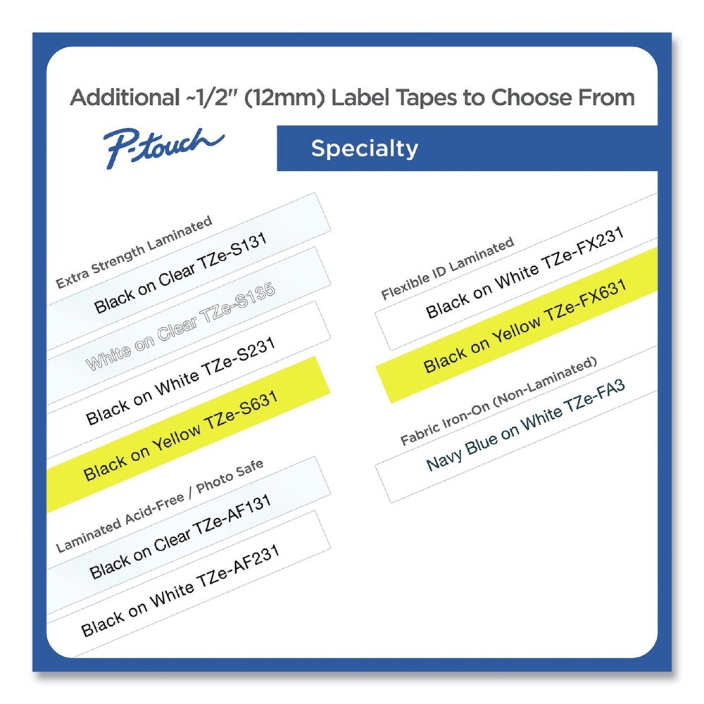 Brother P-Touch 0.47 in. x 26.2 ft. TZe Standard Adhesive Laminated Labeling Tape - Black on Clear