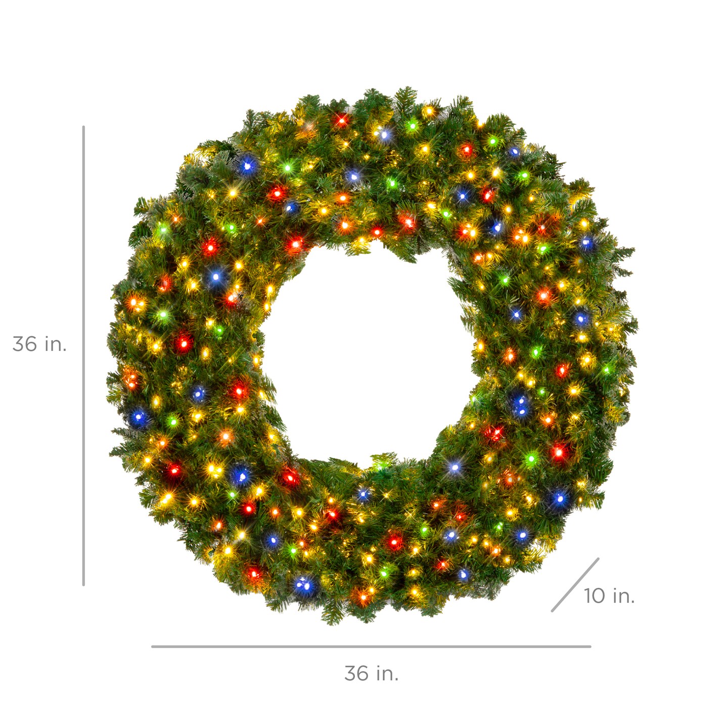 Best Choice Products Artificial Pre-Lit Fir Christmas Wreath Decoration w/ Multicolor Lights, Tips